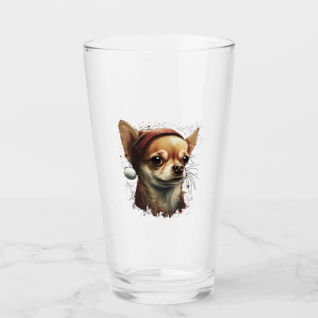 Chihuahua God jul X-Mas Träd Cute Glaskopp (Framsida)