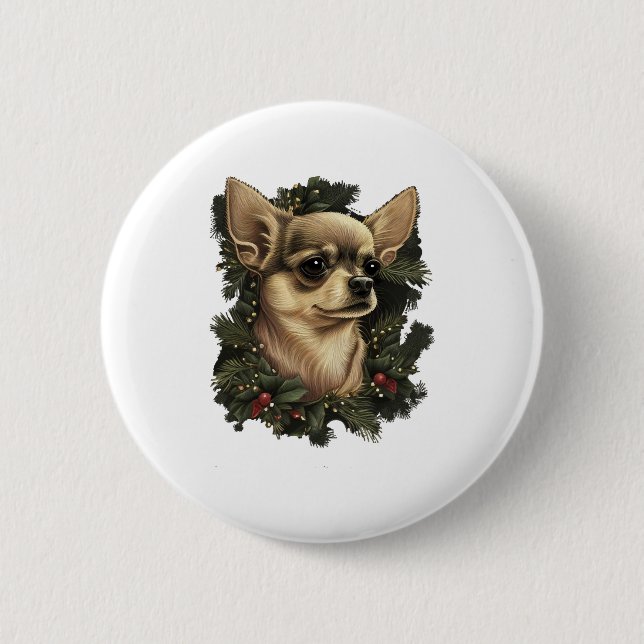 Chihuahua God jul X-Mas Träd Cute Knapp (Framsida)