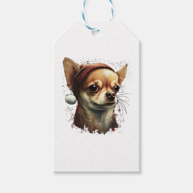 Chihuahua God jul X-Mas Träd Cute Presentetikett (Framsidan)