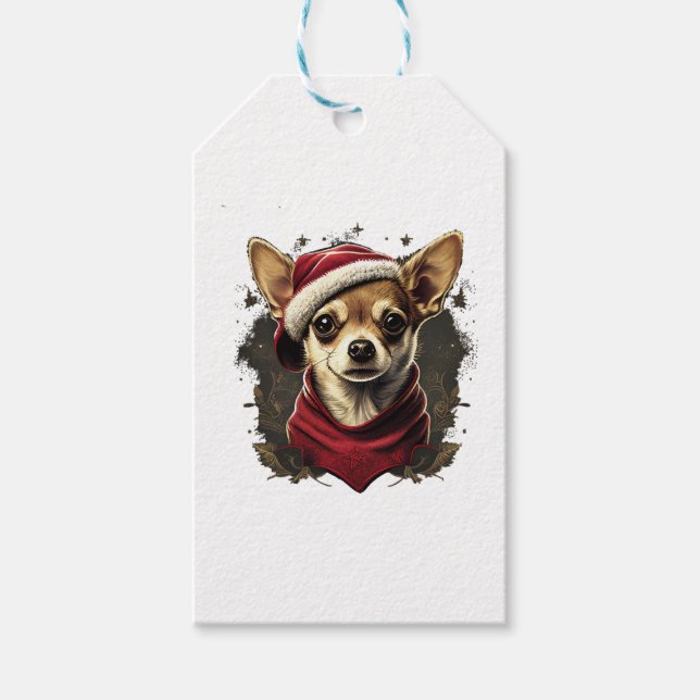 Chihuahua  God Jul  X-Mas Träd  Söt       Presentetikett (Framsidan)