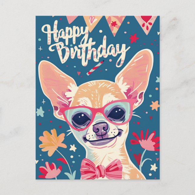 Chihuahua Grattis på födelsedagen  Vykort (Framsida)