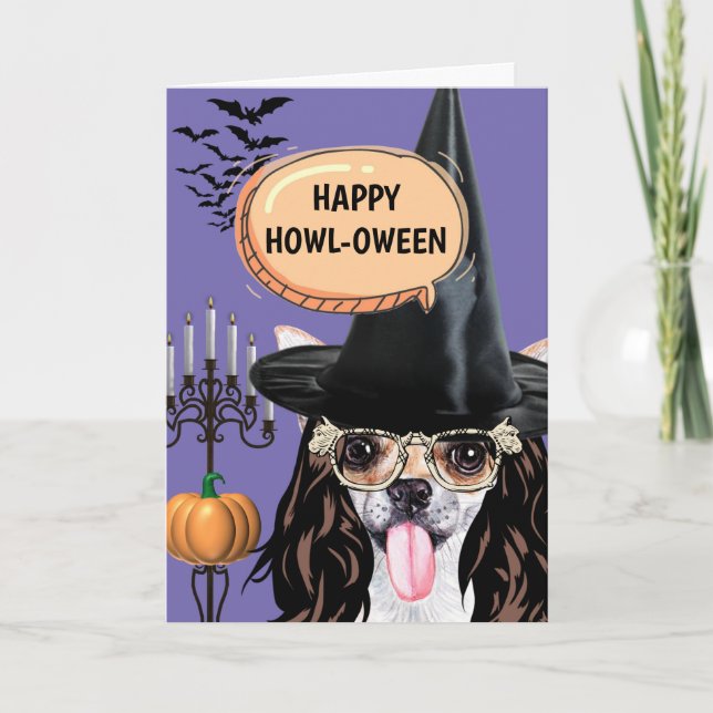 Chihuahua halloween hund häxa lycklig howloween kort (Framsida)