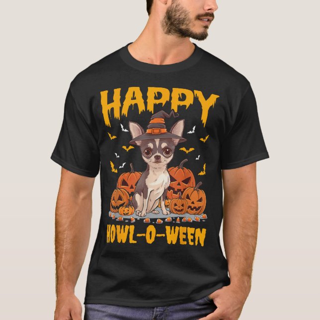 Chihuahua Halloween Hund Howl T Shirt (Framsida)