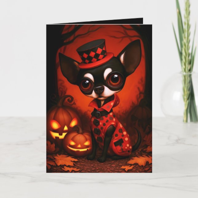 Chihuahua Halloween-kostymillustration Kort (Framsida)