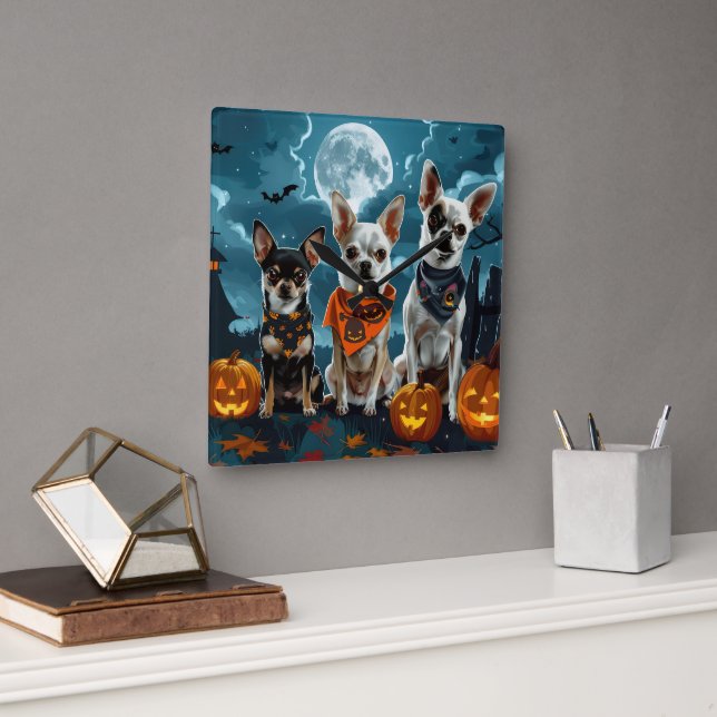 Chihuahua Halloween Kuslig Fyrkantig Klocka (Kontor)