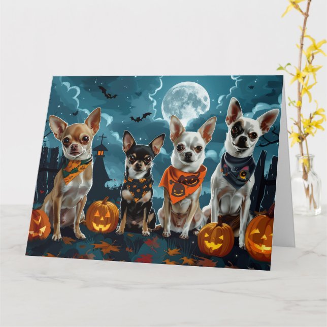 Chihuahua Halloween Kuslig Kort (Gul blomma)