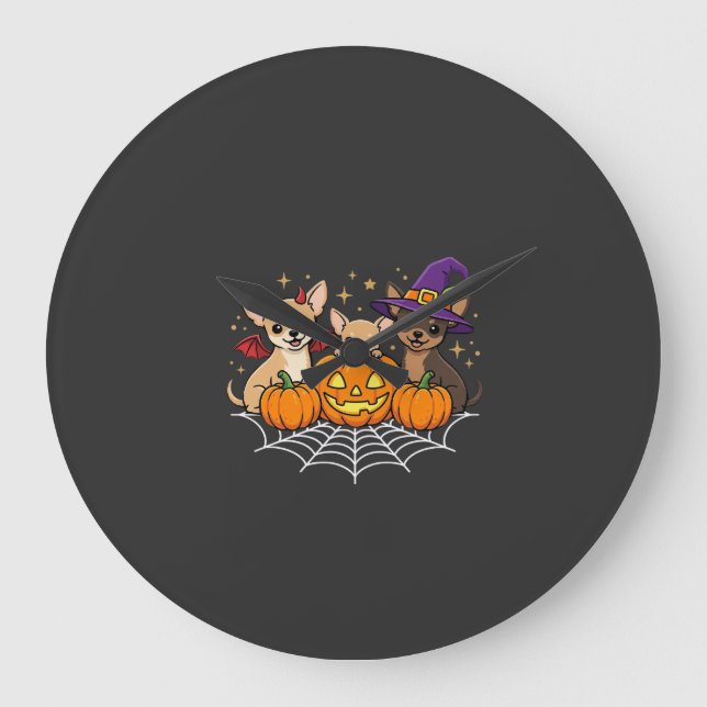Chihuahua Halloween Pumpa Häxa Hund Design Stor Klocka (Framsida)