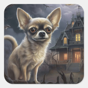 chihuahua Halloween Scary Fyrkantigt Klistermärke
