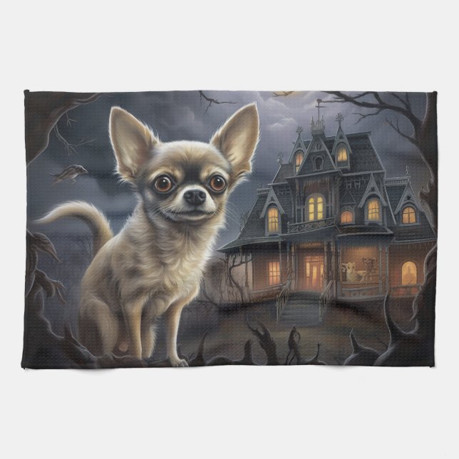 chihuahua Halloween Scary Kökshandduk (Horisontell)