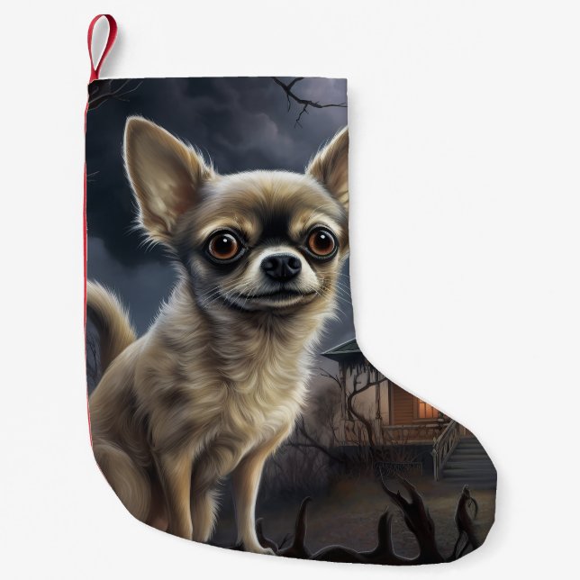 chihuahua Halloween Scary Liten Julstrumpa (Framsidan)