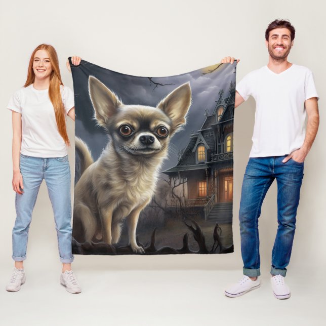 chihuahua Halloween Skräckinjagande Fleecefilt (På plats)