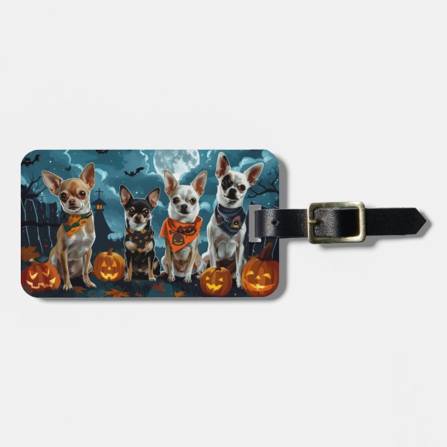 Chihuahua Halloween Spooky Bagagebricka (Horisontell Framsida)