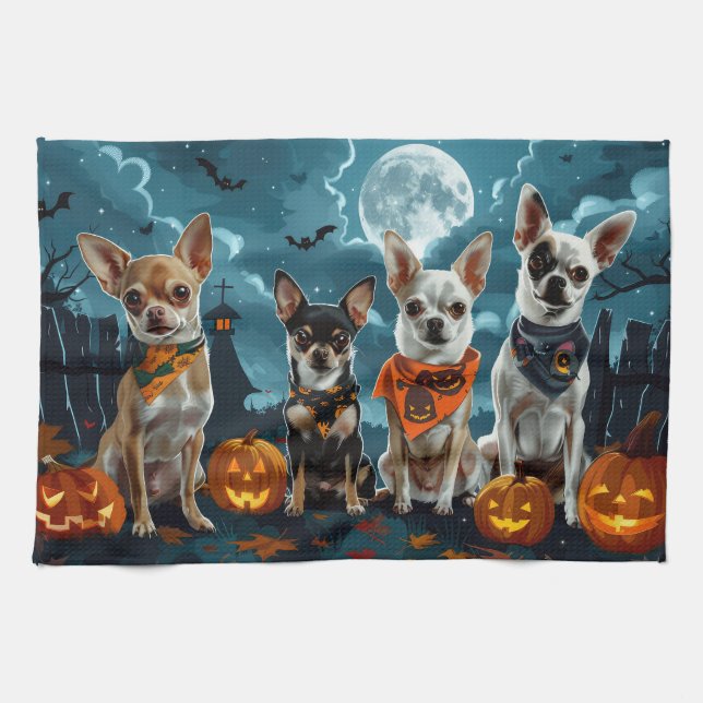 Chihuahua Halloween Spooky Kökshandduk (Horisontell)