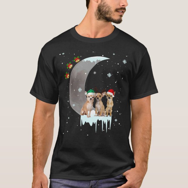 Chihuahua Hat Santa och Måne jul T Shirt (Framsida)