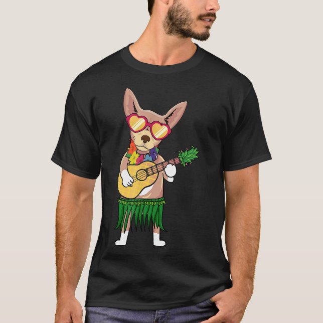 Chihuahua Hawaiian Costume Spela Ukulele Summer T Shirt (Framsida)