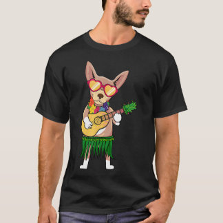 Chihuahua hawaiikostym spelar ukulele sommar t shirt