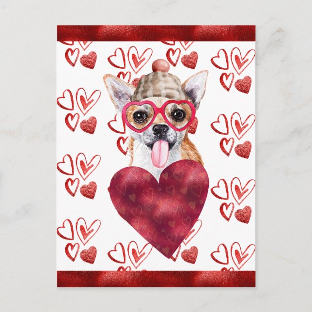 Chihuahua Hearts Hund älskare Valentine Gift Helg Vykort (Framsida)