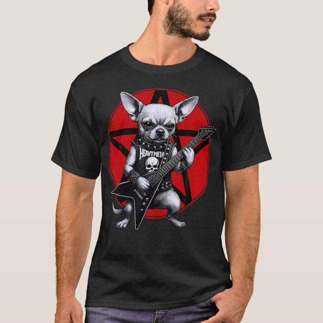 Chihuahua Heavy Metal Gitarr Rock Hund Ägare T Shirt (Framsida)