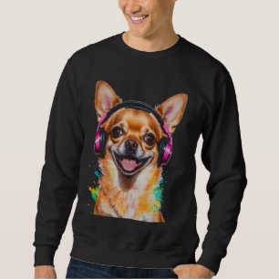 Chihuahua Hörlurar Hund Funny Animal Art Print Gr Lång Ärmad Tröja