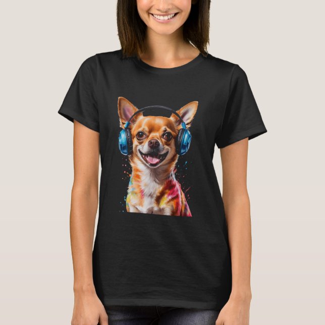 Chihuahua Hörlurar Hund Funny Animal Art Print Gr T Shirt (Framsida)
