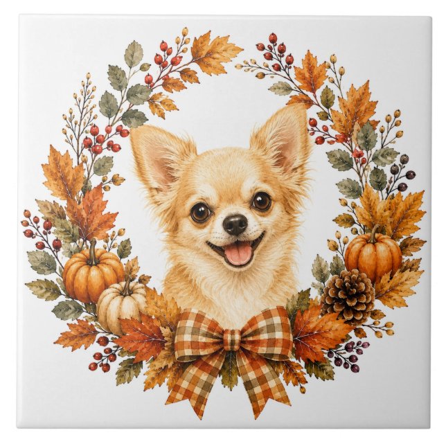 Chihuahua höstkrans kakelplatta (Framsidan)