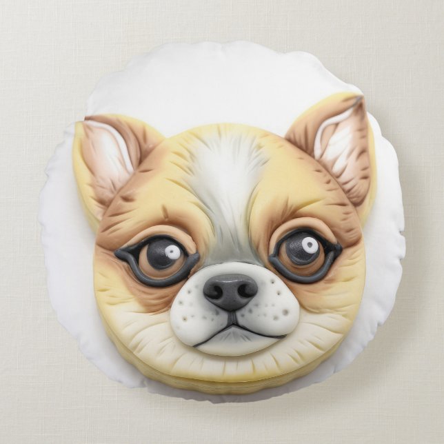 Chihuahua Hund 3D Inspirerad Rund Kudde (Framsidan)