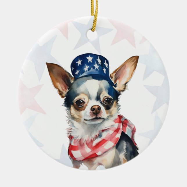Chihuahua Hund, 4 juli Personlig Julgransprydnad Keramik (Framsidan)