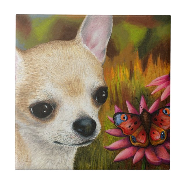 Chihuahua Hund 85 Butterfly Kakelplatta (Framsidan)