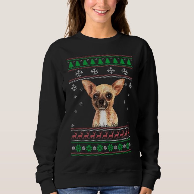 Chihuahua Hund älskare Ugly jul Sweater Julafton T Shirt (Framsida)
