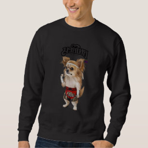 Chihuahua Hund as Muay Thai Kick Boxing Champion 1 Lång Ärmad Tröja