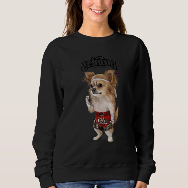 Chihuahua Hund as Muay Thai Kick Boxing Champion 1 T Shirt (Framsida)