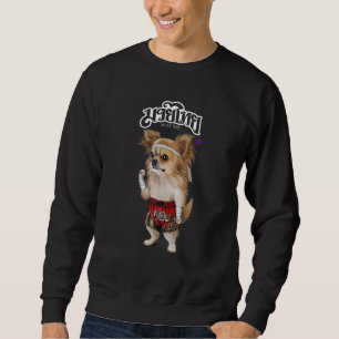 Chihuahua Hund as Muay Thai Kick Boxing Champion Lång Ärmad Tröja