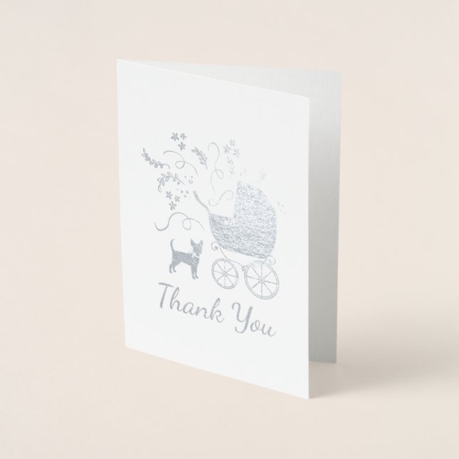 Chihuahua Hund Baby Shower Blue Boy Folierat Kort (Framsida)