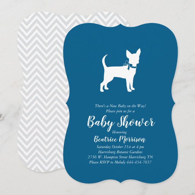 Chihuahua Hund Baby Shower Blue Boy Inbjudningar (Fram/baksida)