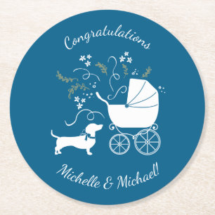 Chihuahua Hund Baby Shower Blue Boy Underlägg Papper Rund