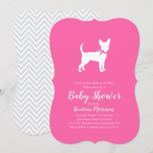 Chihuahua Hund Baby Shower Girl Rosa Inbjudningar (Fram/baksida)