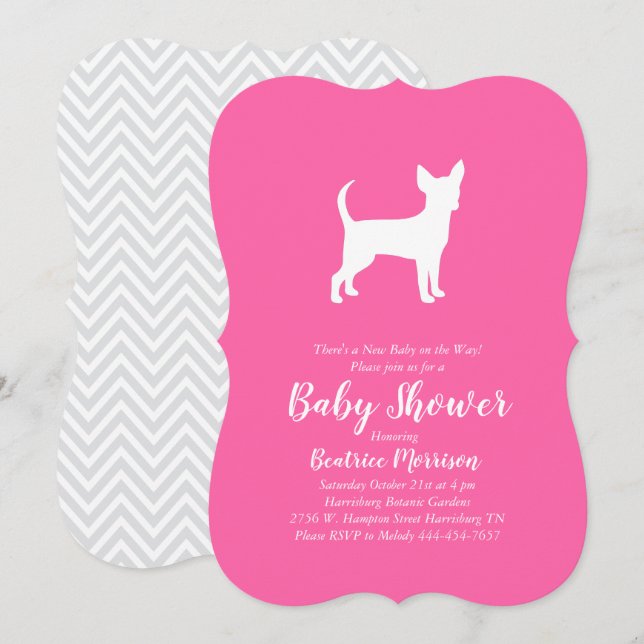 Chihuahua Hund Baby Shower Girl Rosa Inbjudningar (Fram/baksida)