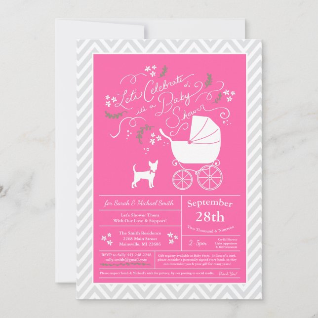 Chihuahua Hund Baby Shower Rosa Girl Inbjudningar (Framsida)
