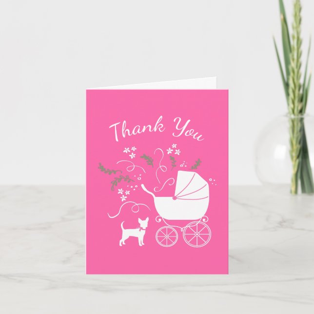 Chihuahua Hund Baby Shower Rosa Girl Tack Kort (Framsida)