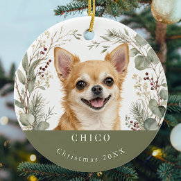 Chihuahua Hund Bild Vattenfärg Jul Julgransprydnad Keramik