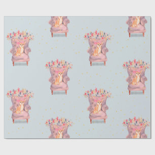 Chihuahua Hund Blommigt Rosa Blue Guld Spots Presentpapper