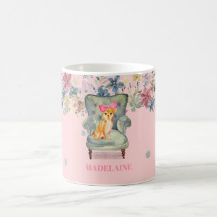 Chihuahua Hund Blommigt Rosa Silver Personal Kaffemugg