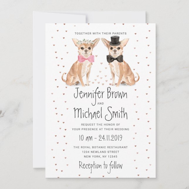 Chihuahua Hund Bride Groom Bröllop Inbjudningar (Framsida)