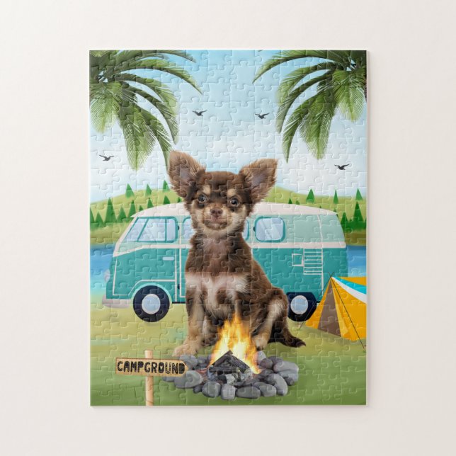 Chihuahua Hund Camping Pussel (Vertikal)