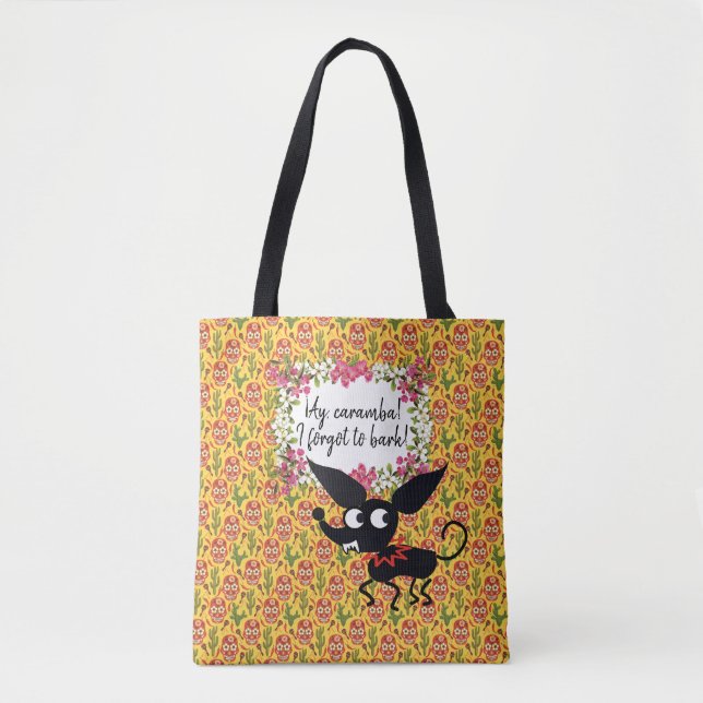 CHIHUAHUA HUND CARAMBA MEXICAN TECKNAD Tote bag Tygkasse (Framsida)