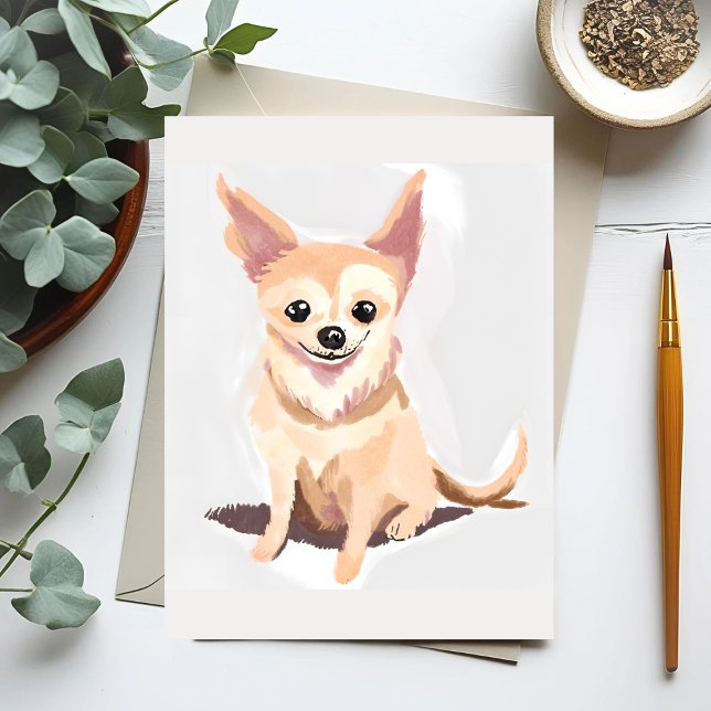 Chihuahua Hund | Cute Hund Pet Puppy Watercolor Vykort (Skapare uppladdad)