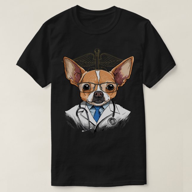 Chihuahua Hund Dogtor Vet Veterinarian Hund Doktor T Shirt (Design framsida)