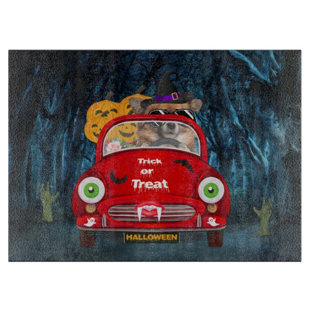 Chihuahua Hund Driving Car Scary Halloween (Framsidan)