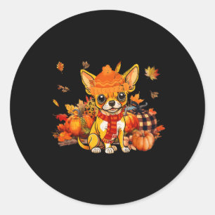 Chihuahua Hund Fall Scarf Leopard Pumpkins Autumn  Runt Klistermärke