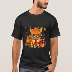 Chihuahua Hund Fall Scarf Leopard Pumpkins Autumn T Shirt